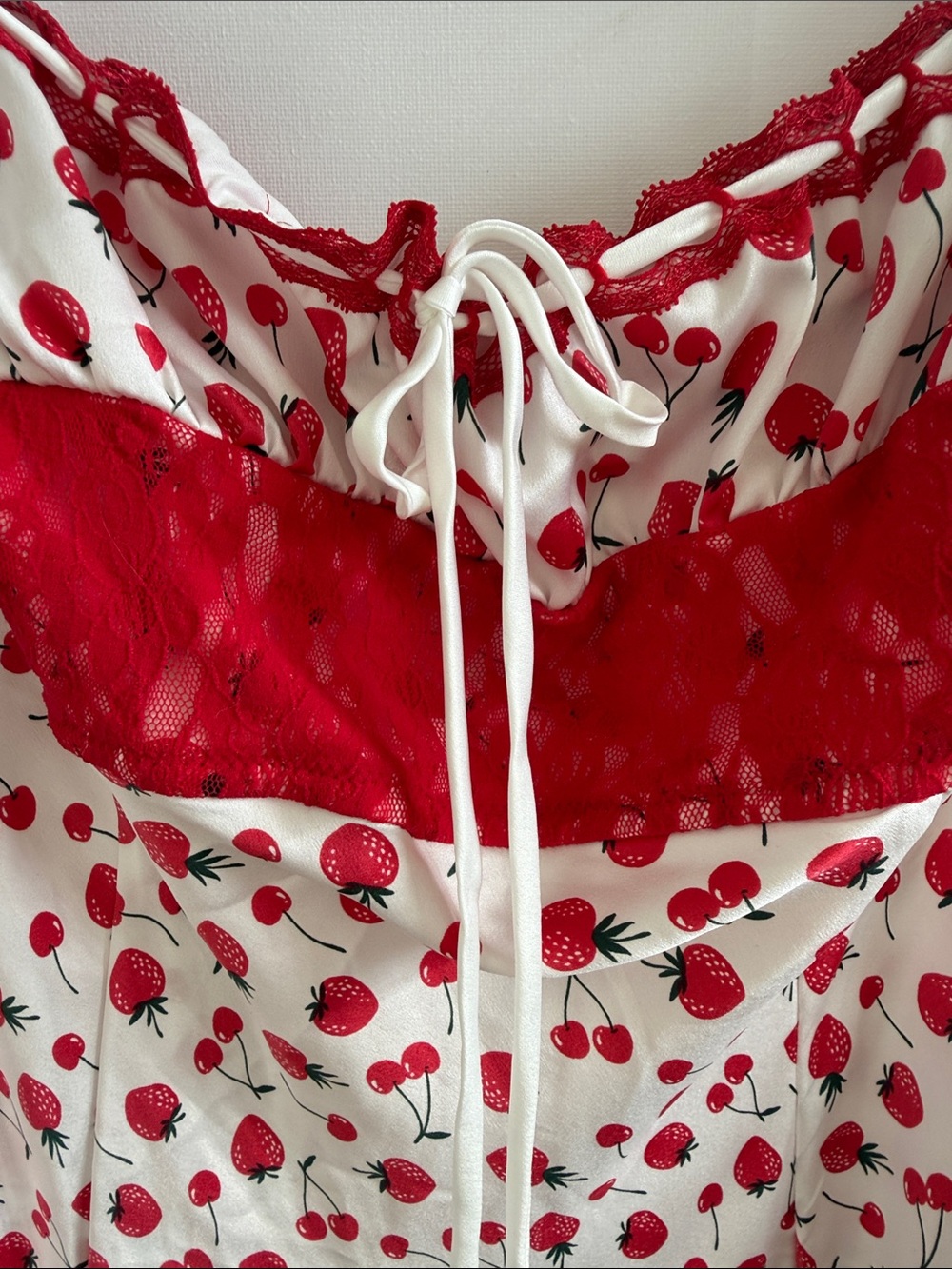 VS PINK by Frankie's Bikinis Slip Dress Red Strawberry Print & Lace Trim - Picture 3 of 7